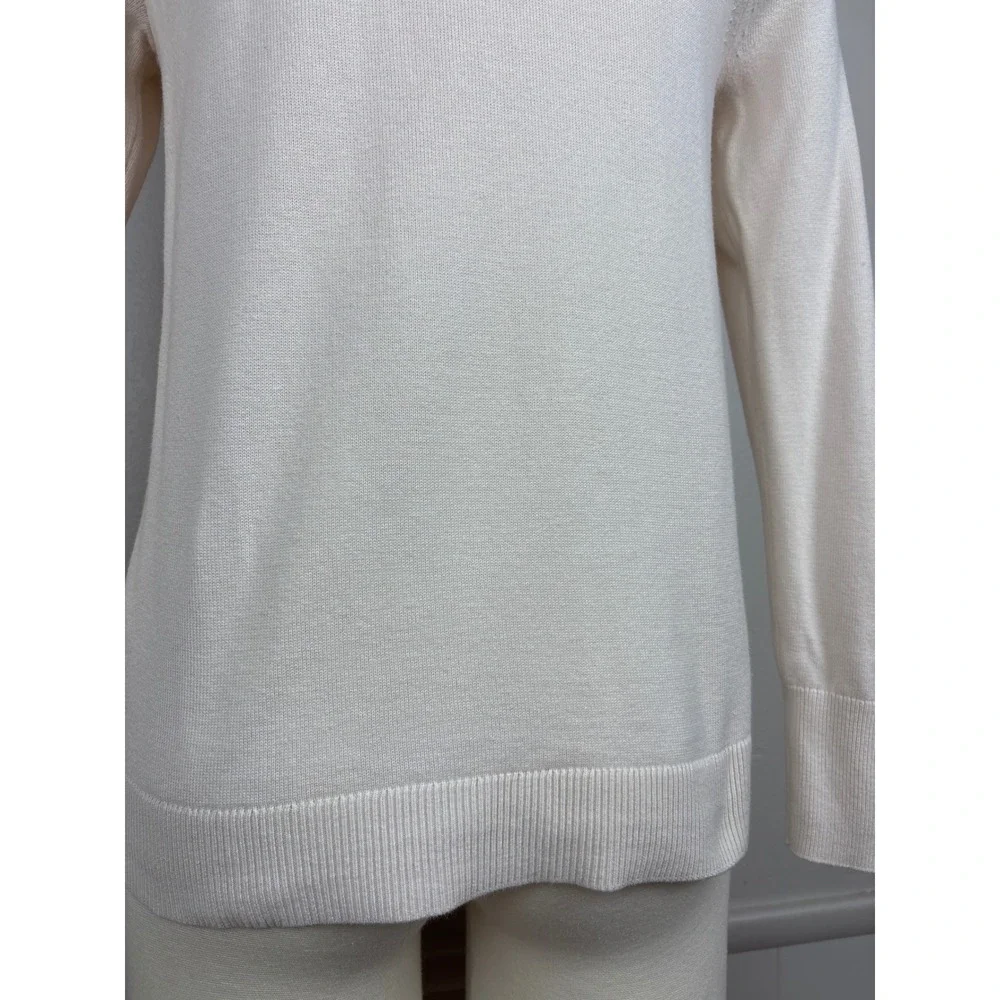 Banana Republic Factory Pointelle Trim Sweater Size S Cream Mock Neck Twee Cute - Picture 13 of 17